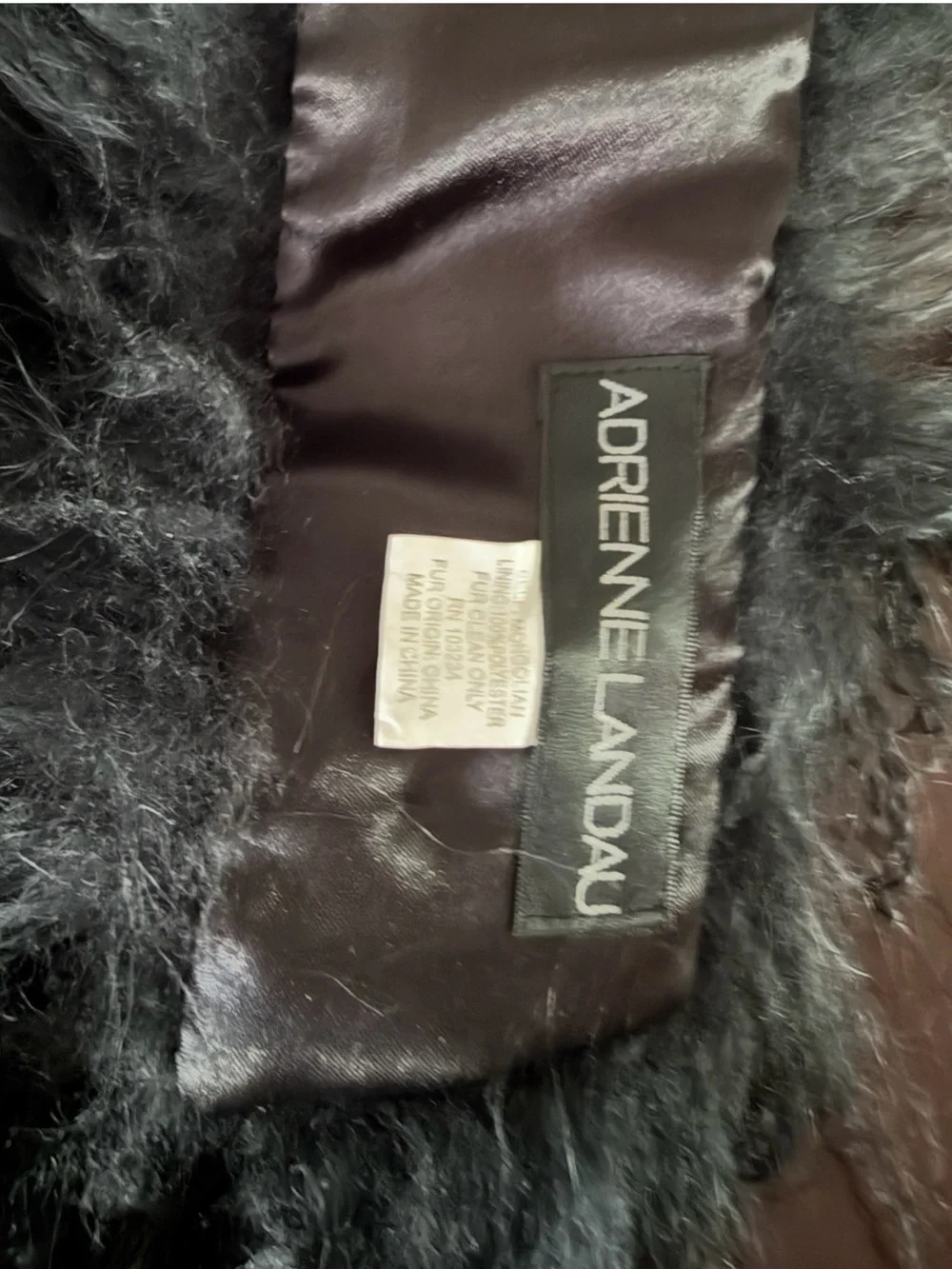 Vintage Adrienne Landau Genuine Black Curly Fur Scarf Wrap Stole Luxury 37” Men